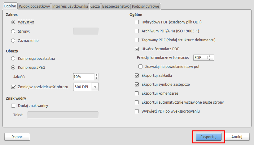 Zapis CV do PDF w LibreOffice Writter 2z2